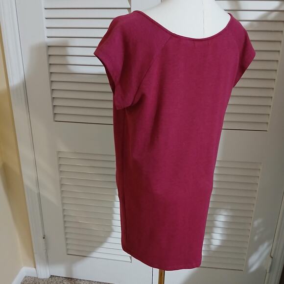 DBG small Raspberry Tunic Dress zip-pocket easy care cap-sleeve gathered neck - Picture 10 of 14